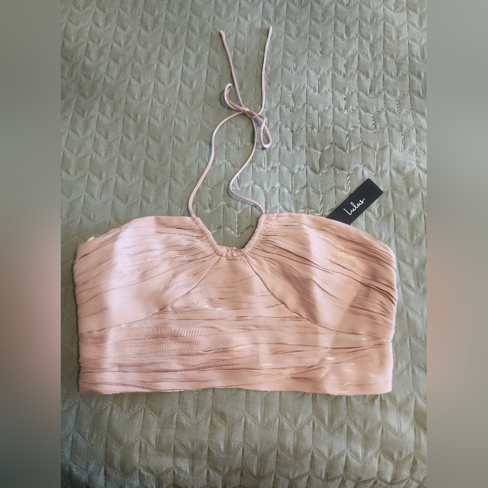 Lulu's pink satin halter crop top xl
